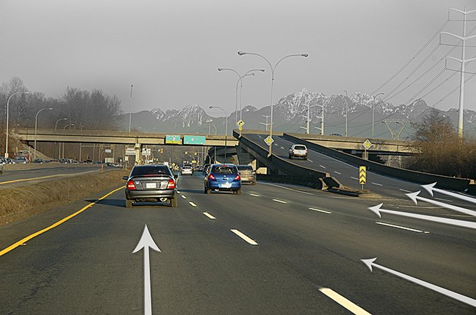 broken white road lines canada