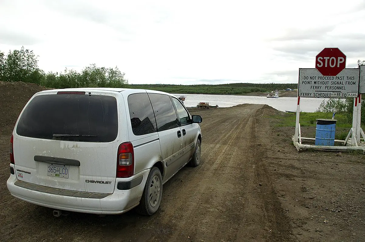 van waiting for ferry dempster highway