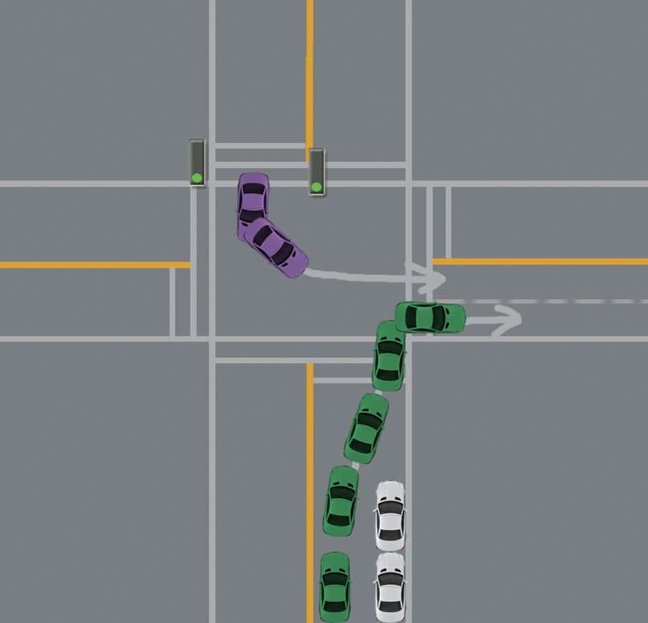 turning right into correct lane
