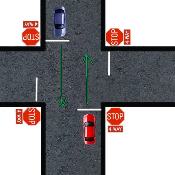 both going straight 4 way stop