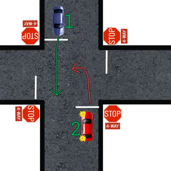 left turn yield four way stop