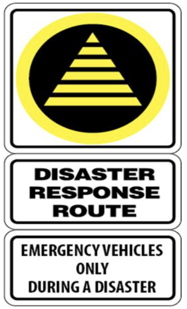 Disaster response route road sign 
