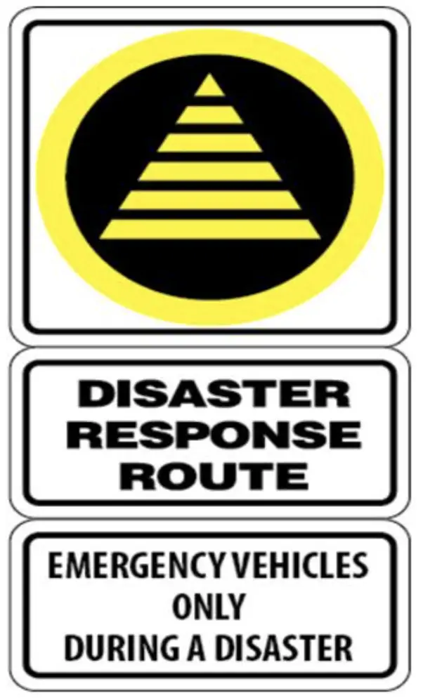 Disaster response route road sign 