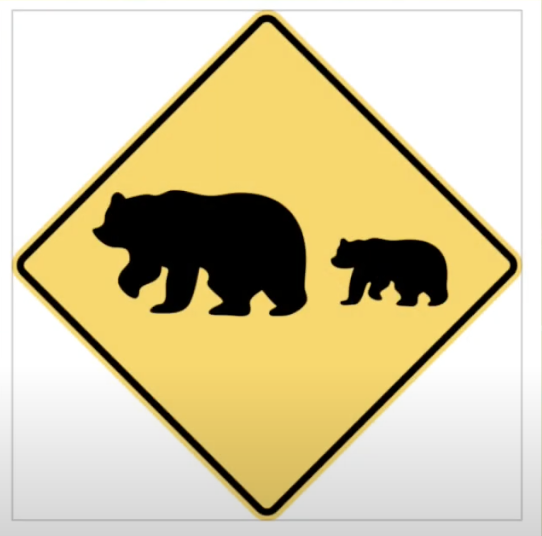 Yellow road sign Bear 