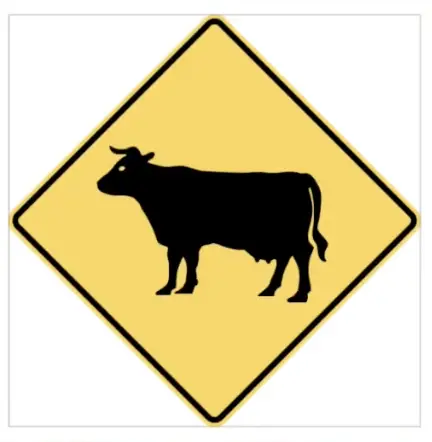 Yellow road sign cattle 