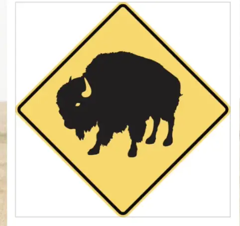 Yellow Road sign Bison 
